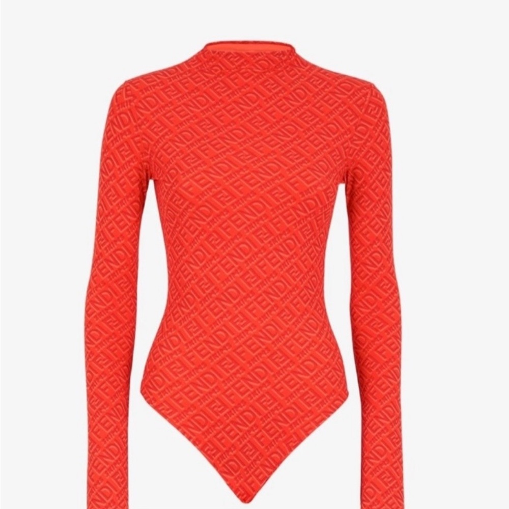 Authentic Fendi X Skims Essential Mock Neck Long Sleeve Red/Georgia Bodysuit S
